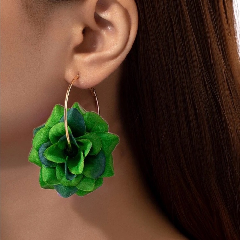 Green Floral Hoop Earrings. St Patrick’s day